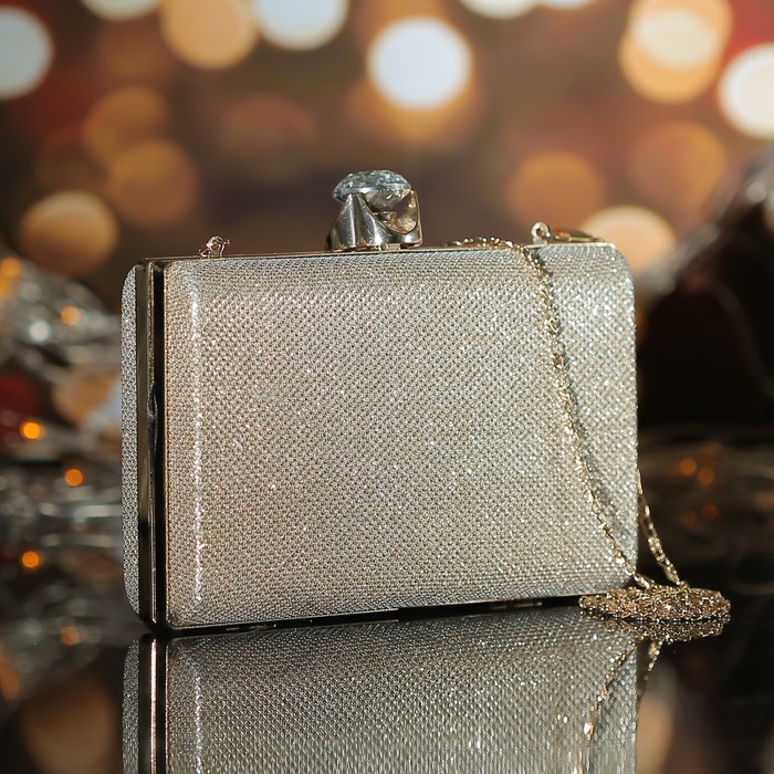 Клатч жен Селена, 17*4,5*11, отд на фермуаре, длинная цепь, бежевый