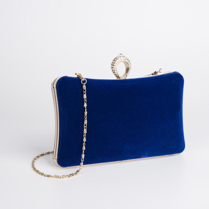 Клатч женский, отдел на фермуаре, длинная цепь, цвет синий