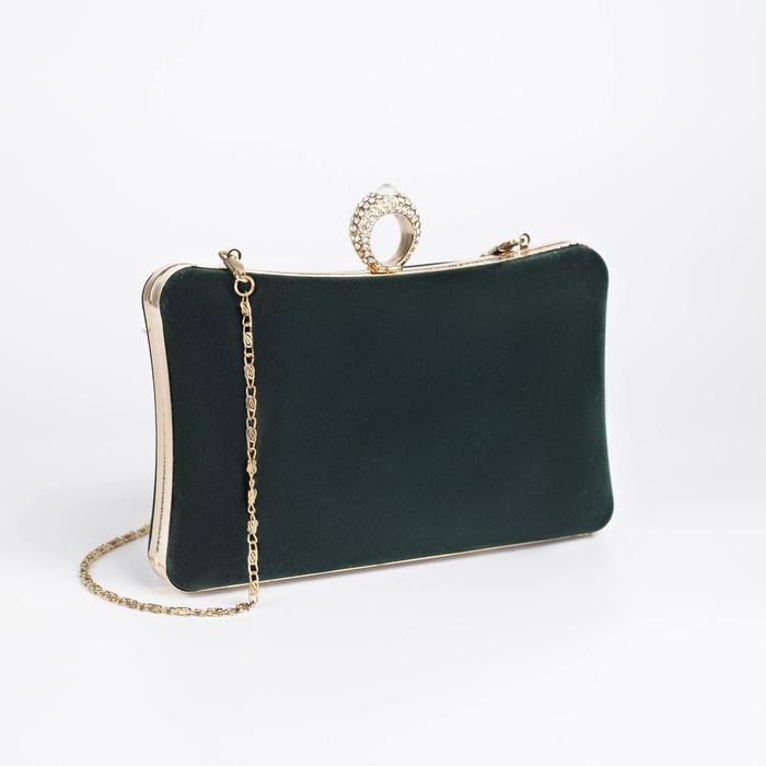 Клатч женский, отдел на фермуаре, длинная цепь, цвет зелёный