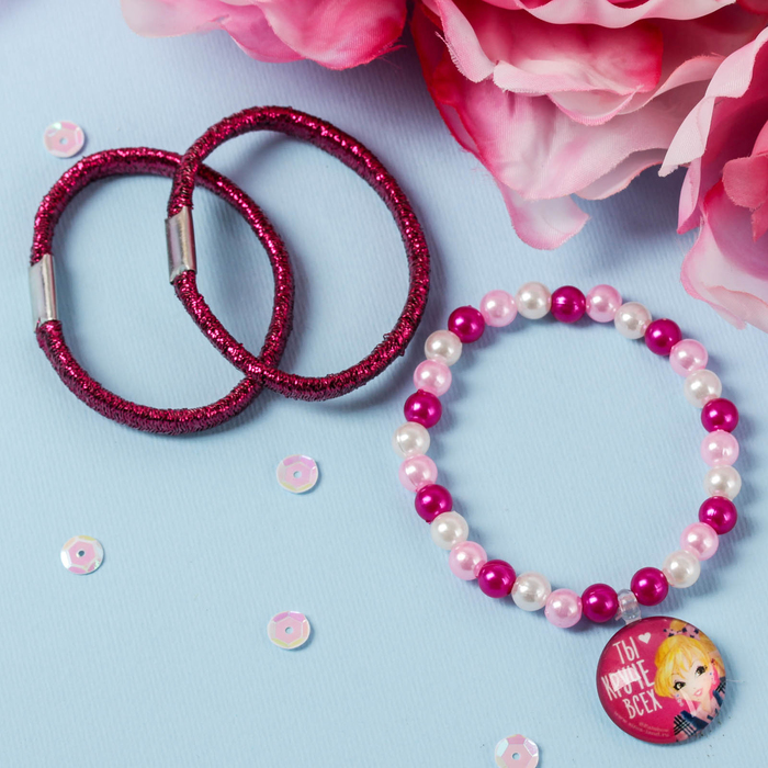 Набор браслет, резинка 2 шт. "Ты круче всех", Феи Винкс: Стелла