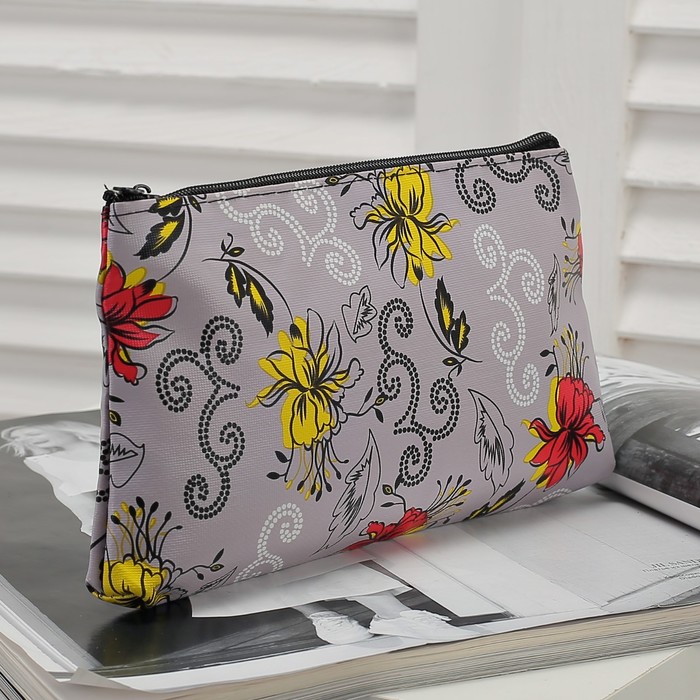 Косметичка простая «Кружева», отдел на молнии, цвет серый
