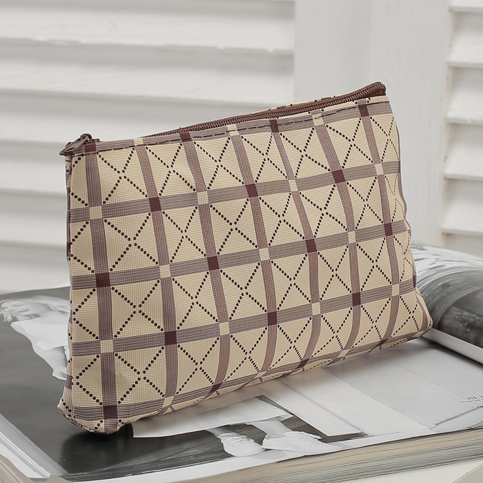 Косметичка простая «Клетка», отдел на молнии, цвет бежевый