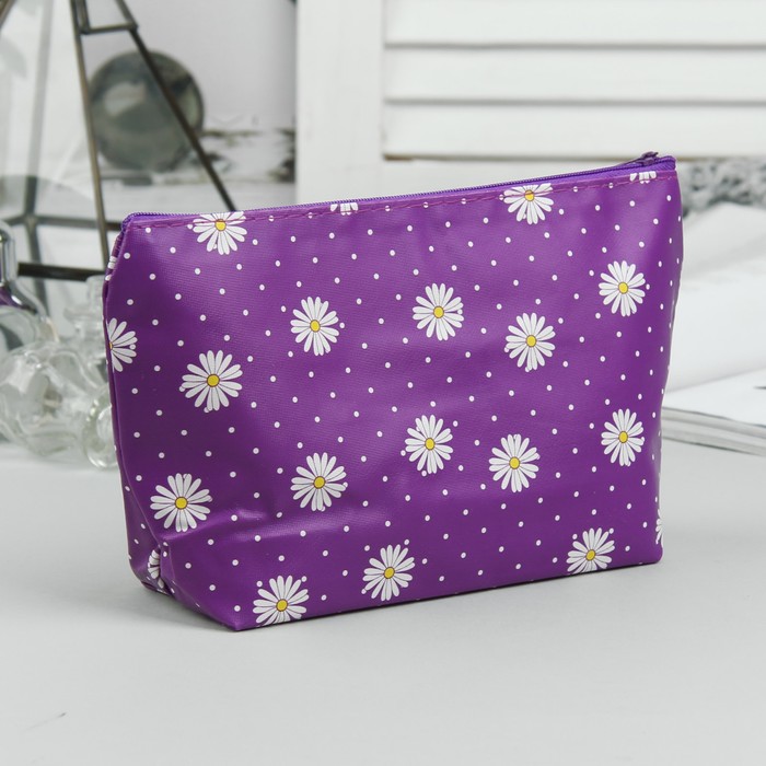 Косметичка простая «Ромашки», отдел на молнии, цвет фиолетовый