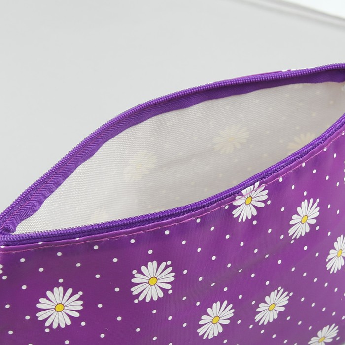 Косметичка простая «Ромашки», отдел на молнии, цвет фиолетовый
