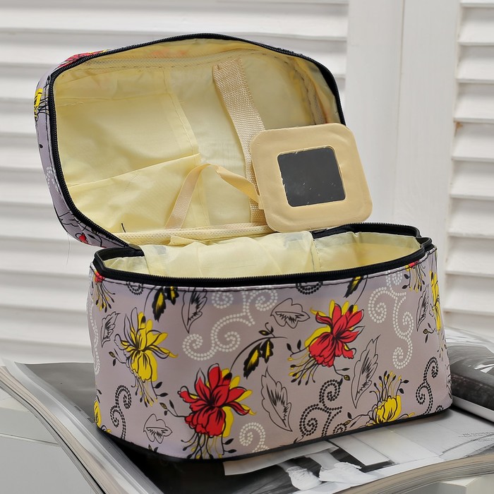 Косметичка сундук «Кружева» , отдел на молнии, цвет серый