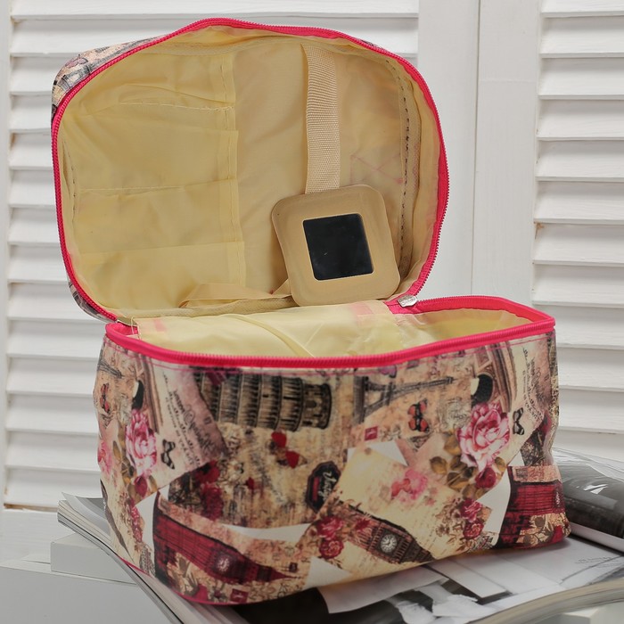 Косметичка-сундук «Города», отдел на молнии, цвет розовый