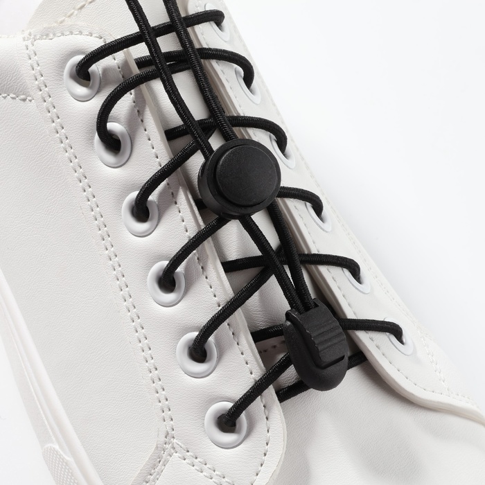 фото Шнурки для обуви, пара, круглые, с фиксатором, эластичные, d = 3 мм, 100 см, цвет чёрный onlitop