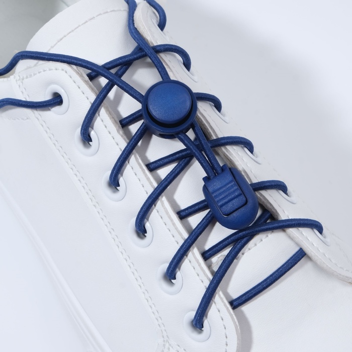 Шнурки для обуви, пара, круглые, с фиксатором, эластичные d = 3 мм, 100 см, цвет синий