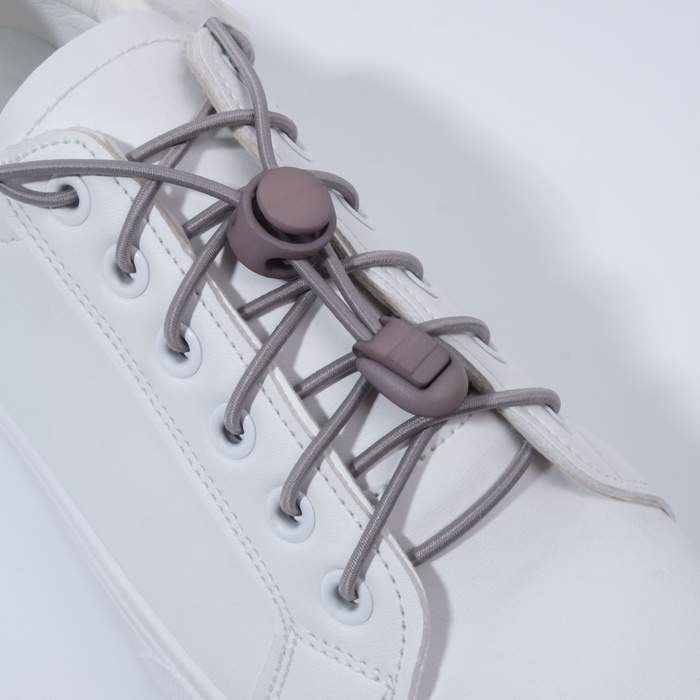 фото Шнурки для обуви, пара, круглые, с фиксатором, эластичные, d = 3 мм, 100 см, цвет серый onlitop