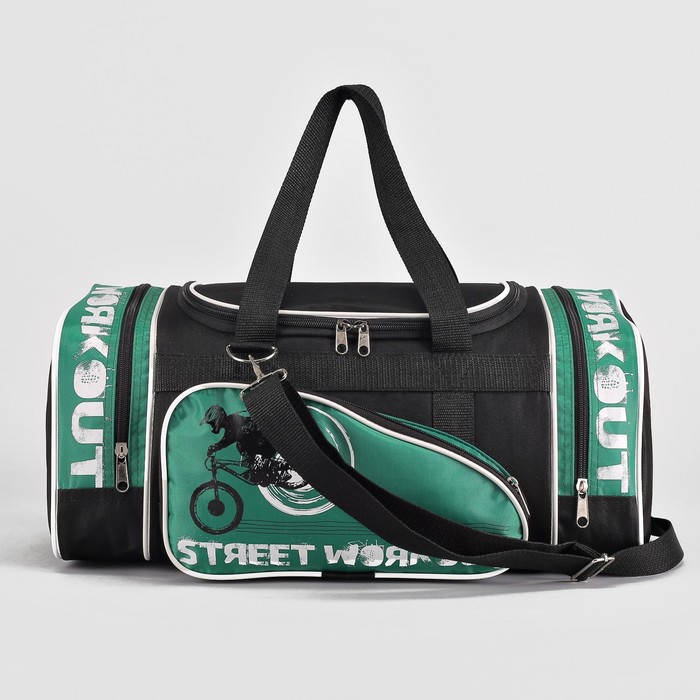 Сумка спорт "Спорт-Кеттлер"-4, 40*20*21, 1 отд на молнии, 3 н/кармана, черный/зеленый