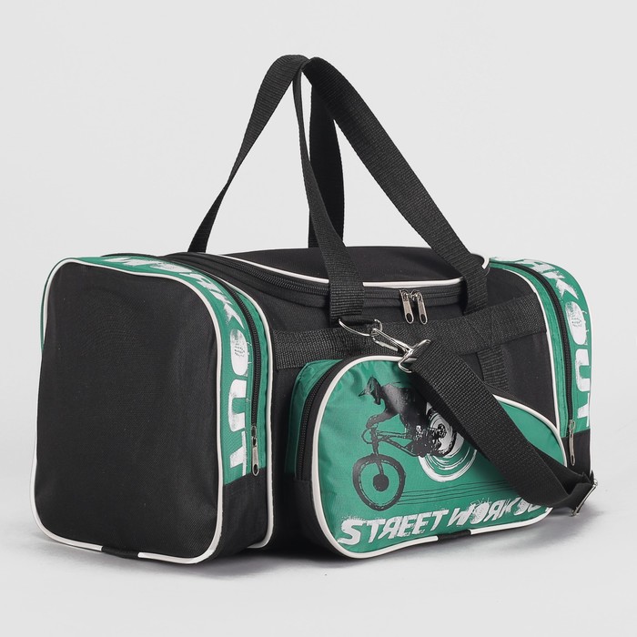 Сумка спорт "Спорт-Кеттлер"-4, 40*20*21, 1 отд на молнии, 3 н/кармана, черный/зеленый