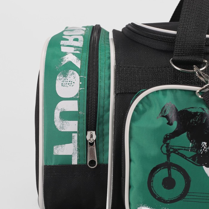 Сумка спорт "Спорт-Кеттлер"-4, 40*20*21, 1 отд на молнии, 3 н/кармана, черный/зеленый