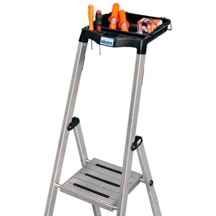 Стремянка KRAUSE MONTO SECURY, широкие ступени, оградительная дуга с полкой, 6 ступеней