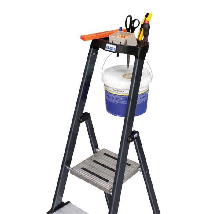 Стремянка KRAUSE MONTO SECURO, оградительная дуга с полкой, широкие ступени, 4 ступени