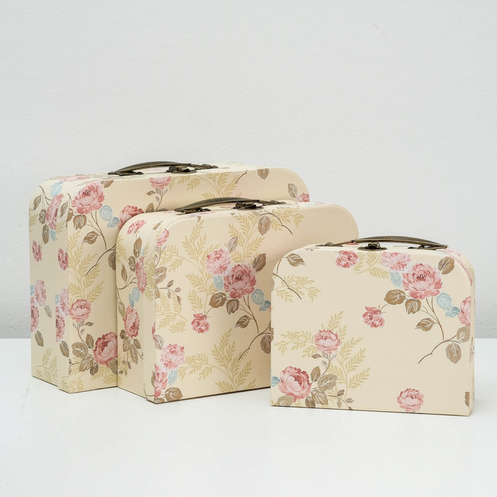 Набор коробок 3в1 "Цветы", бежевый, 30 х 22 х 10 - 20 х 16 х 8 см