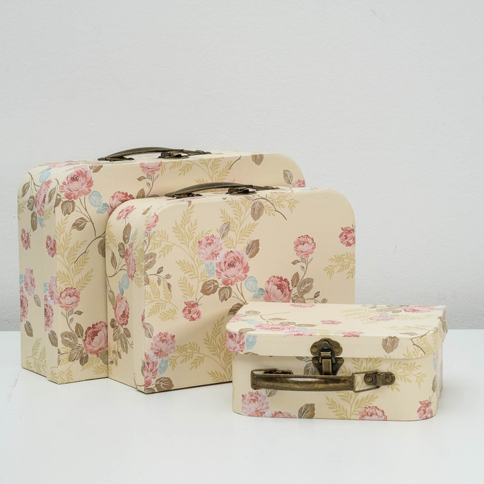 Набор коробок 3в1 "Цветы", бежевый, 30 х 22 х 10 - 20 х 16 х 8 см