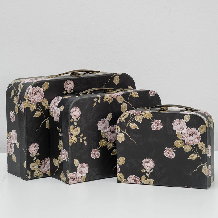 Набор коробок 3в1 "Цветы", чёрный, 30 х 22 х 10 - 20 х 16 х 8 см