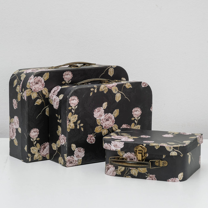Набор коробок 3в1 "Цветы", чёрный, 30 х 22 х 10 - 20 х 16 х 8 см