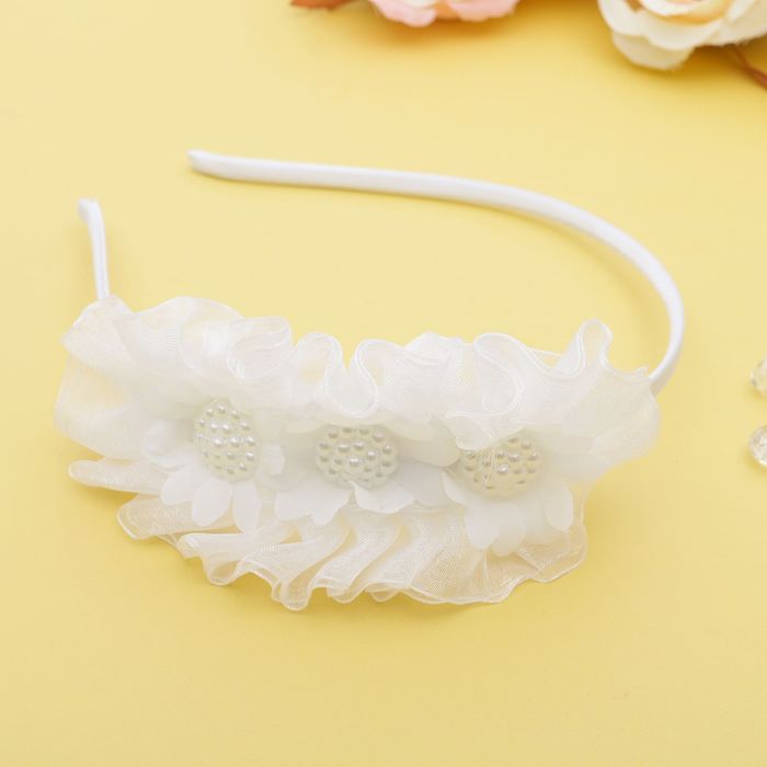 Ободок для волос "Школьница" три ромашки, белый