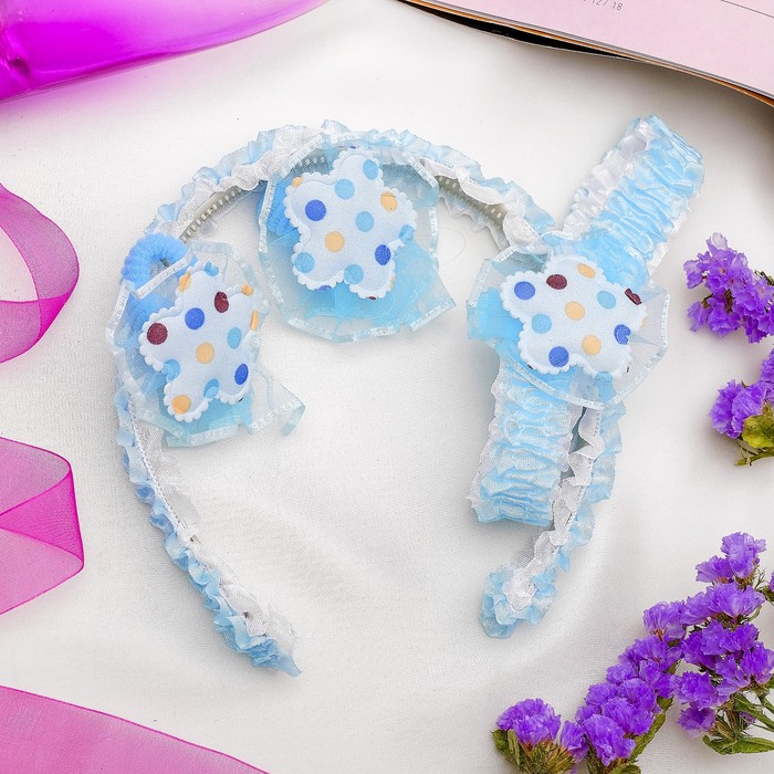 Набор для волос "Фиона" (1 ободок, 1 повязка, 2 резинки) горох, голубой