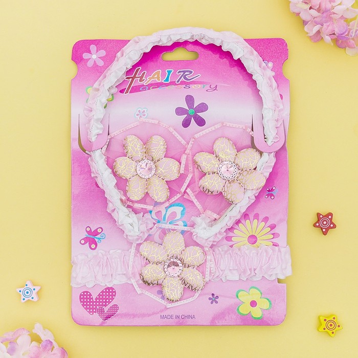 Набор для волос "Фиона" (1 ободок, 1 повязка, 2 резинки) цветок с золотинками