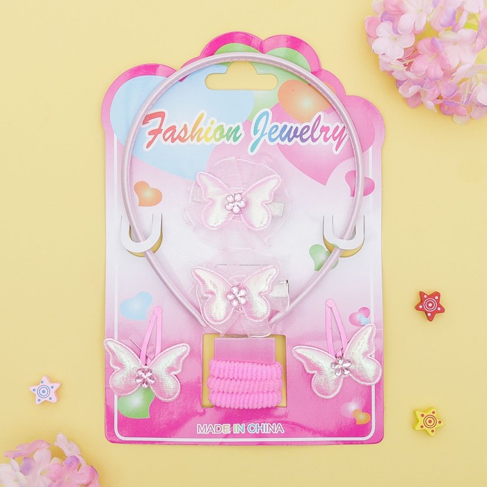 Набор для волос "Фиона" (1 ободок, 3 резинки, 2 невидимки, 2 зажима) бабочки