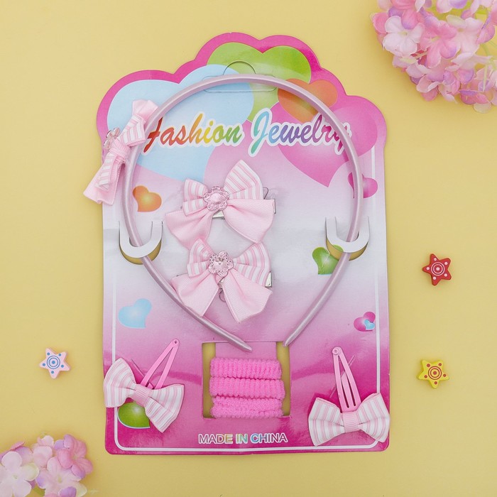 Набор для волос "Фиона" (1 ободок, 3 резинки, 2 невидимки, 2 зажима) бантики