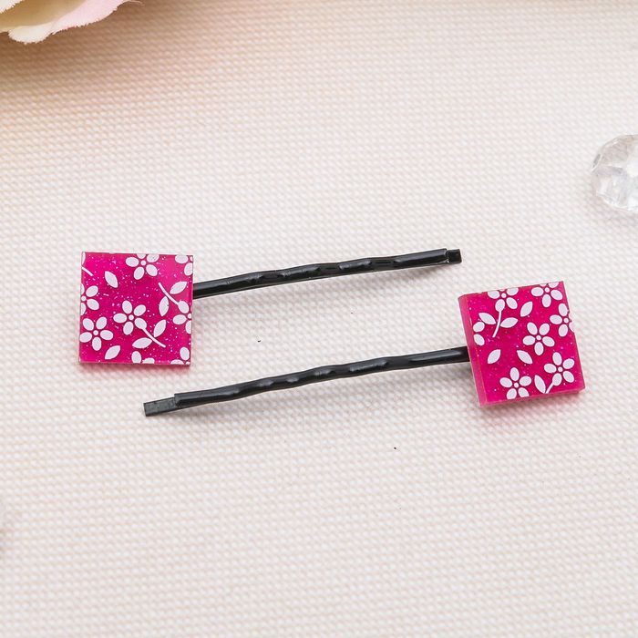 Невидимка для волос "Белые цветочки" (набор 20 шт) 5 см, ромб