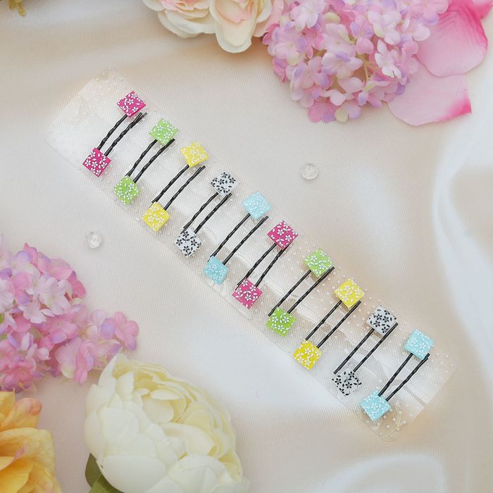 Невидимка для волос "Белые цветочки" (набор 20 шт) 5 см, ромб