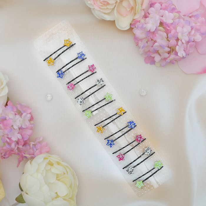 Невидимка для волос "Белые цветочки" (набор 20 шт) 5 см, звезда