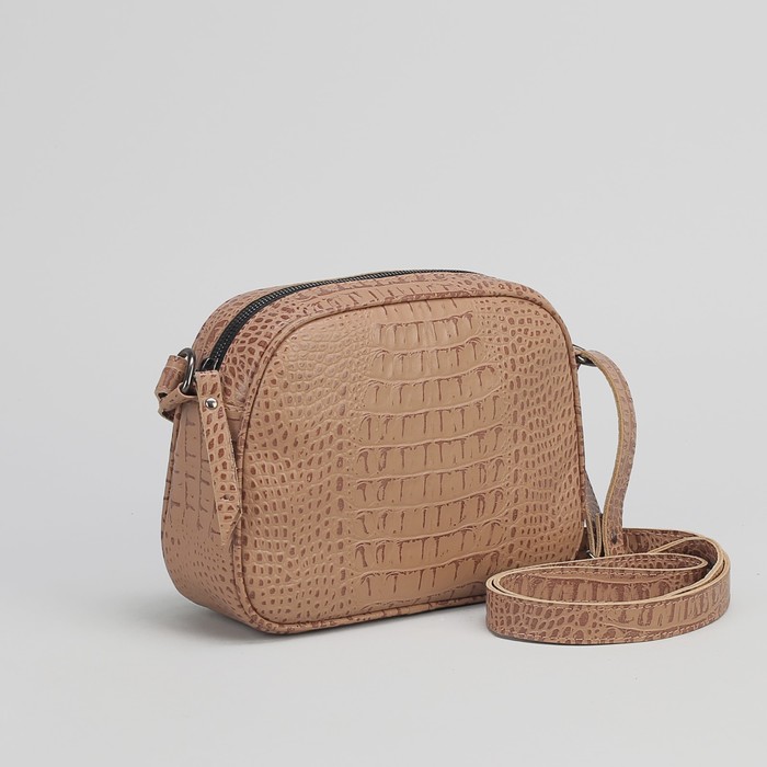 Сумка женская, отдел на молнии, длинный ремень, кайман бежевый