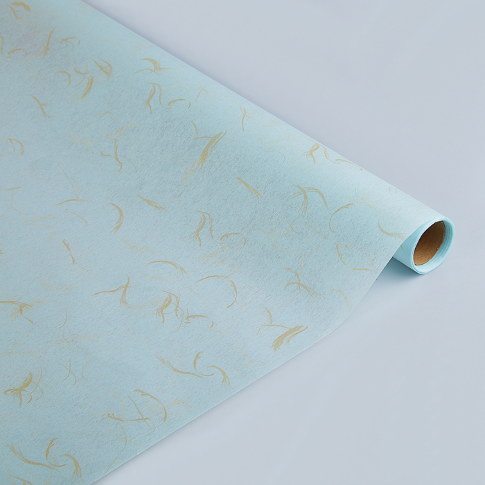 Фетр ламинированный "Перья", с золотым рисунком, 0,6 х 5 м