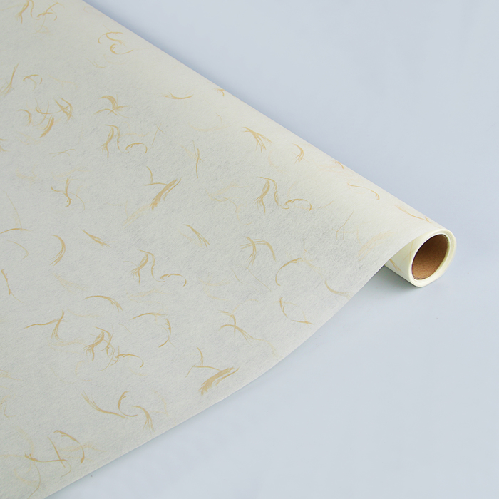 Фетр ламинированный "Перья", с золотым рисунком, 0,6 х 5 м