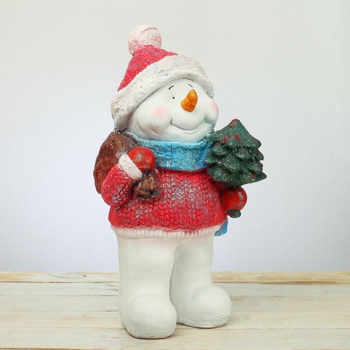 Статуэтка "Снеговик с подарками" с блестками 40см.