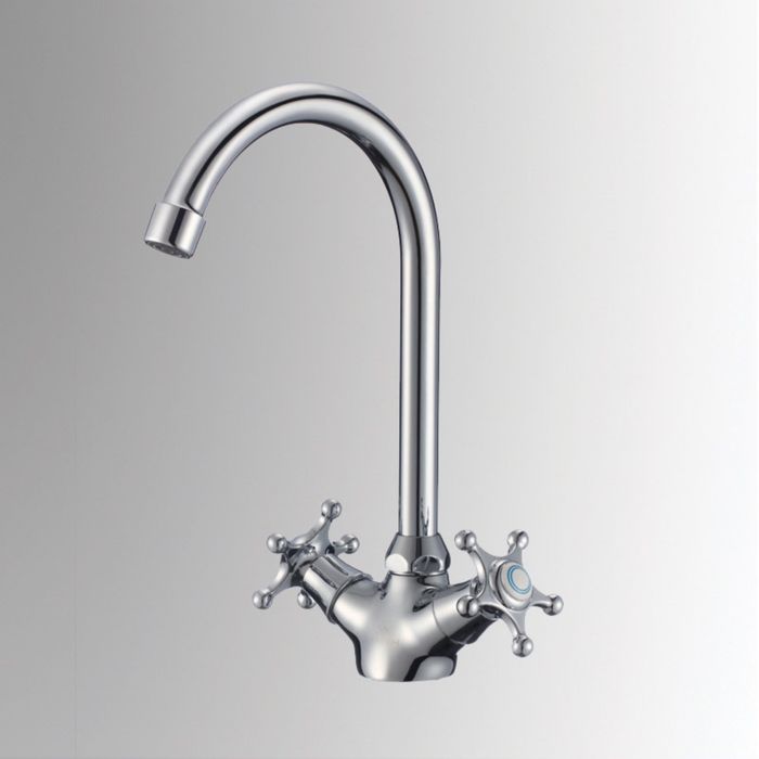 Смеситель для кухни "Славен" СЛ-ДВ-И22, высокий излив, двухрычажный