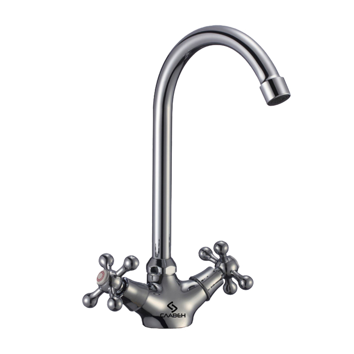 Смеситель для кухни "Славен" СЛ-ДВ-А22, высокий излив, двухрычажный