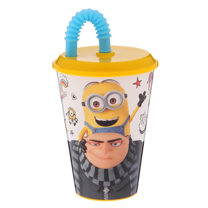 Стакан 430 мл "Гадкий Я", с соломинкой и крышкой