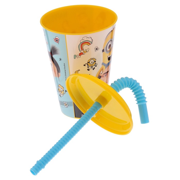 Стакан 430 мл "Гадкий Я", с соломинкой и крышкой