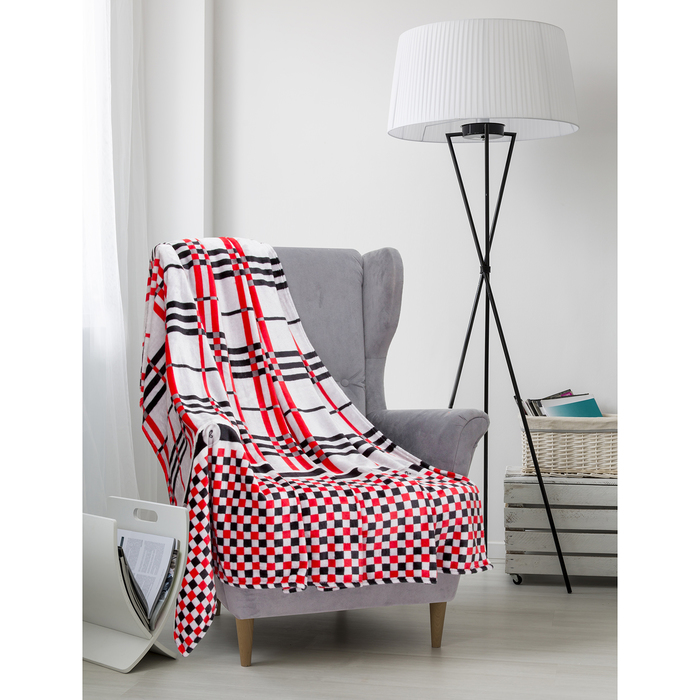 Плед "Клетка 2",180х200см, велсофт, п/э100%, 280г/м