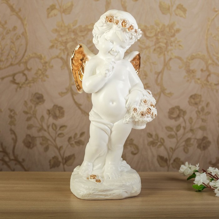 Статуэтка "Ангел девочка с корзиной" позолота, 48 см