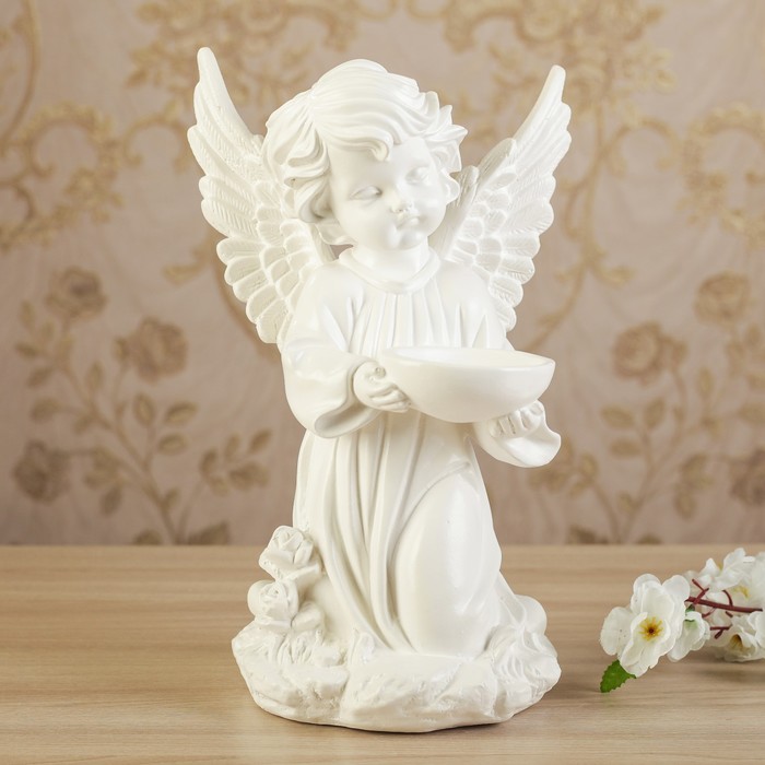 Статуэтка "Ангел с чашей", малый, белый, 34 см