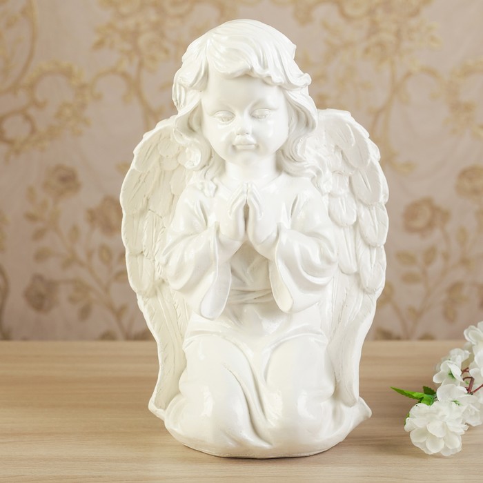 Статуэтка "Ангел молится на коленях", белая, 34 см