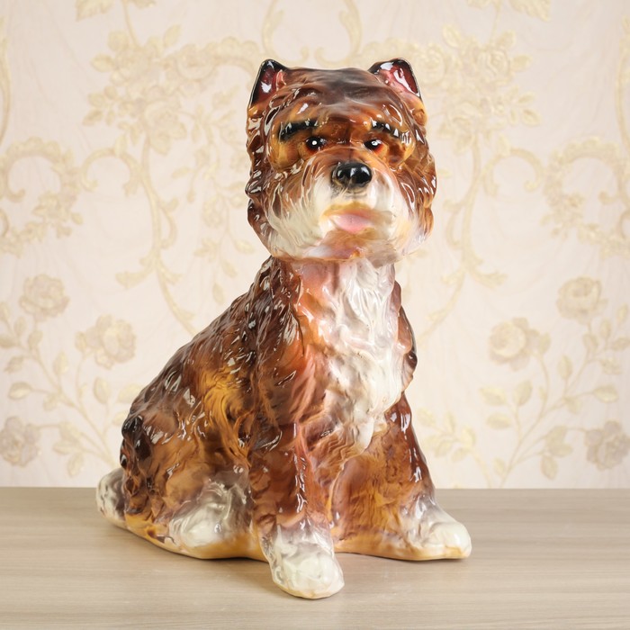 Садовая фигура "СобакаКерн-Терьер" бело-коричневый Глянец Садово-парковые
