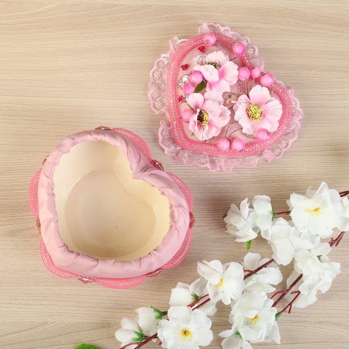 Шкатулка "Сердце", керамическая, с декором, микс