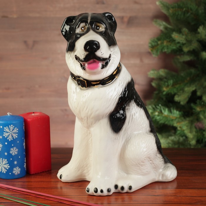 Копилка "Собака Алабай" глянец бело-черный