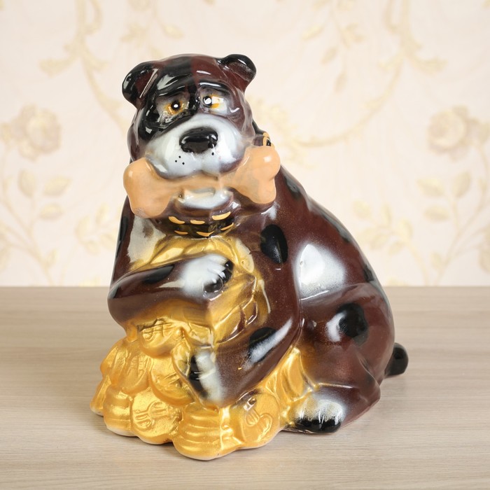 Копилка "Собака на монетах", глянец