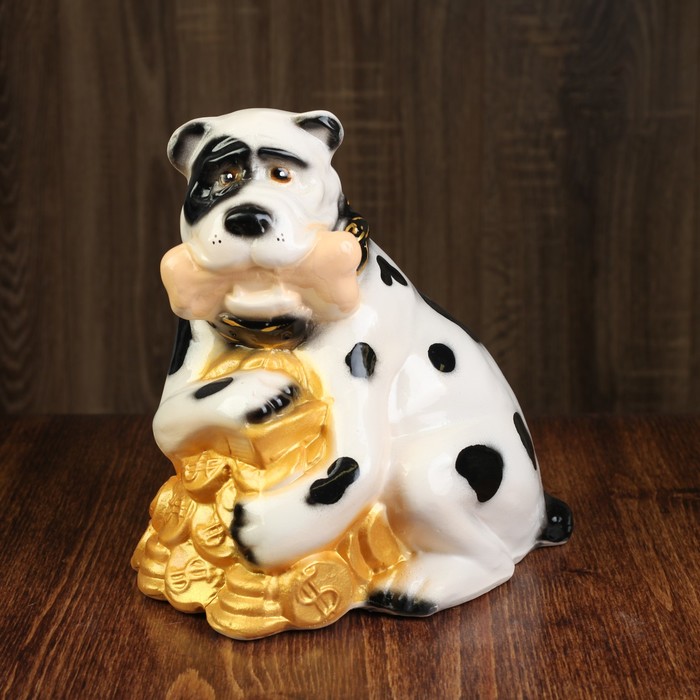 Копилка "Собака на монетах", глянец