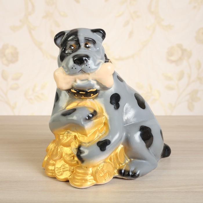 Копилка "Собака на монетах", глянец