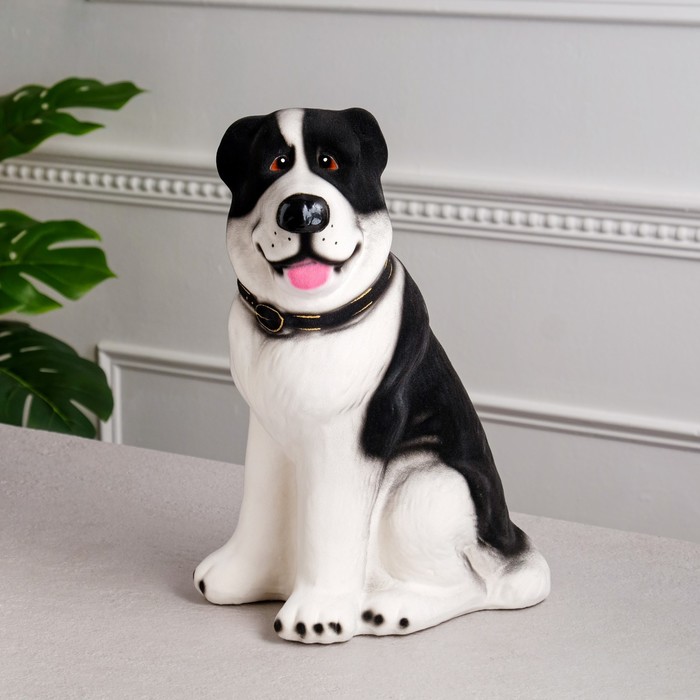 Копилка "Собака Алабай", флок, чёрно-белая, 34 см