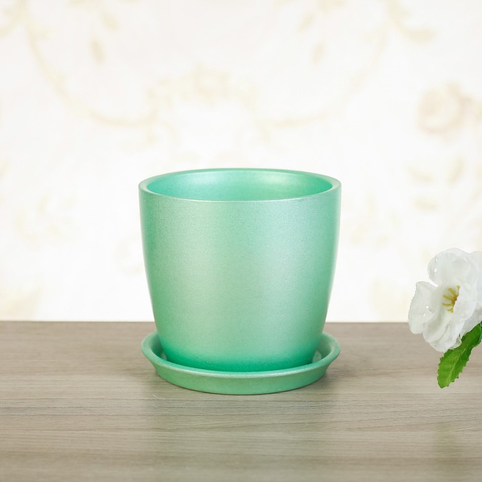 Цветочный горшок "Осень" 0,5 л перламутр зеленый лак
